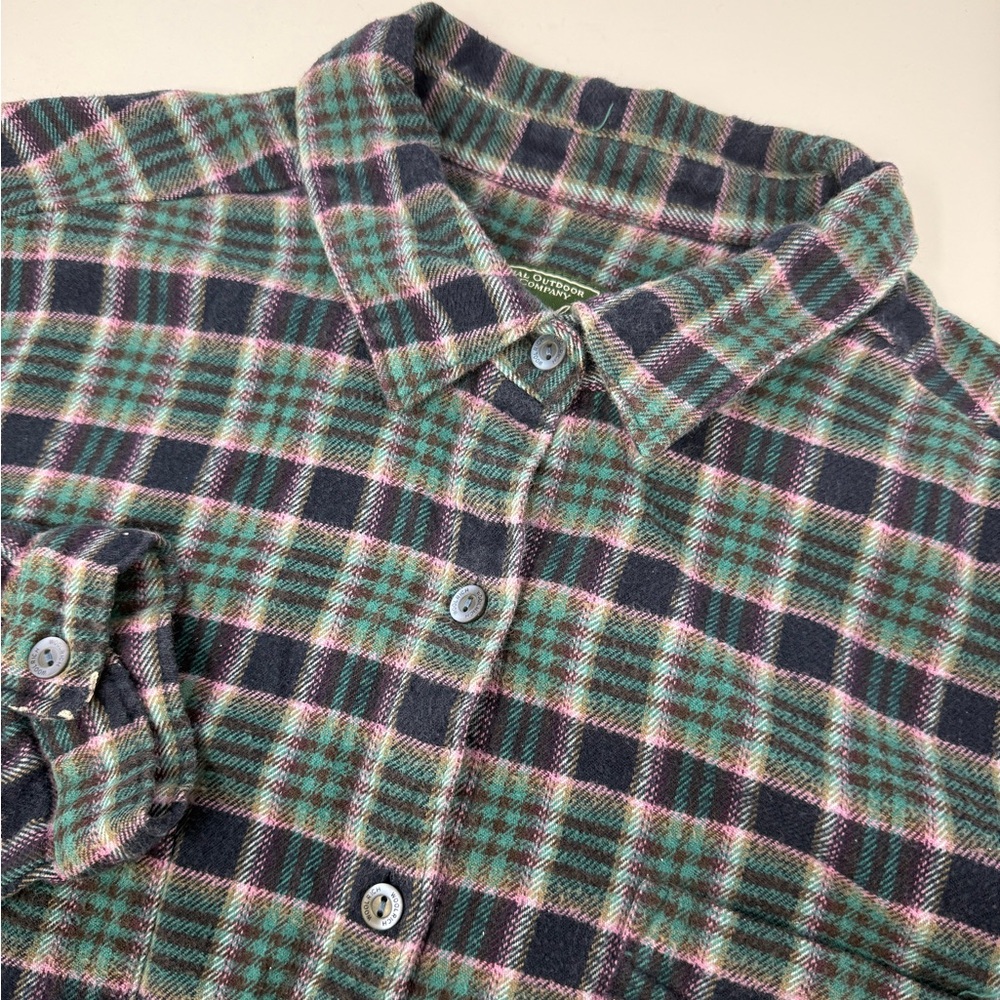 Woolrich Women’s Sz XL Plaid Flannel Shirt  Long Sleeve Button Up Blue Green A0